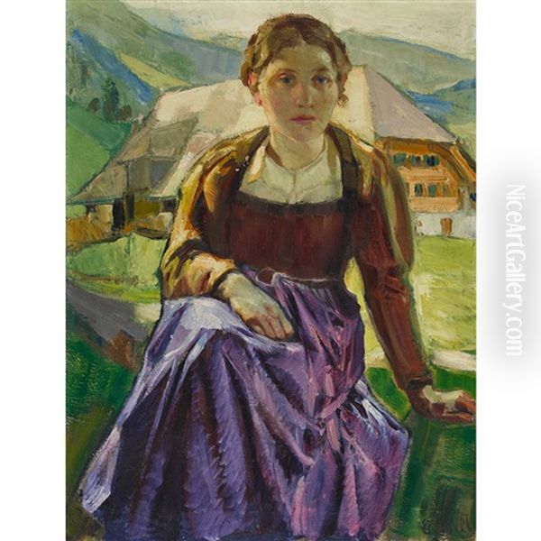 Trachtenfrau Im Emmental Oil Painting by Ernst Hodel the Younger