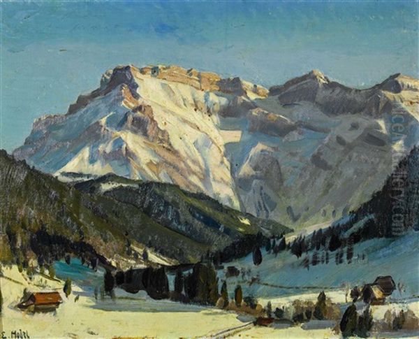 Eigenthal Mit Pilatus Im Winter Oil Painting by Ernst Hodel the Younger