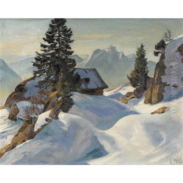 Sonnige Winterlandschaft In Den Alpen Oil Painting by Ernst Hodel the Younger
