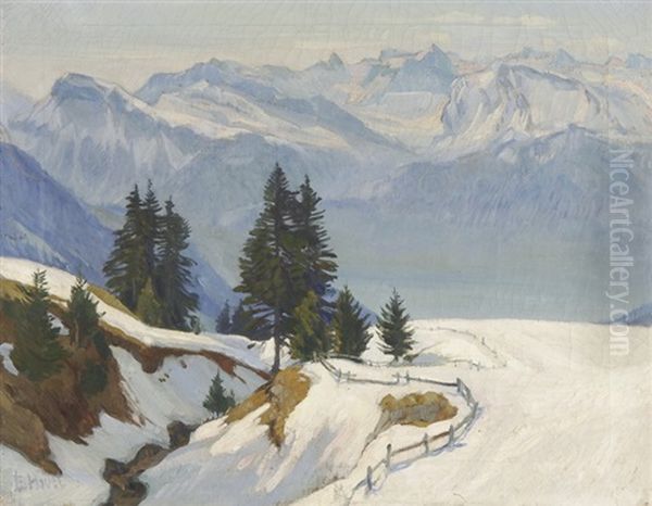 Sonniger Wintertag Oil Painting by Ernst Hodel the Younger