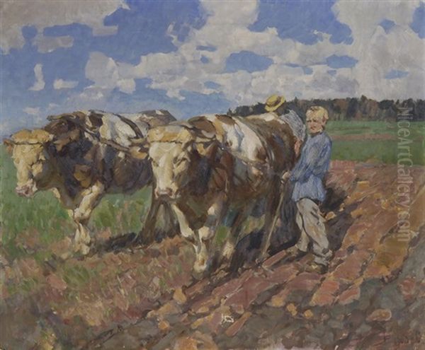 Hodel_ernst Die Pflugschau Oil Painting by Ernst Hodel the Younger