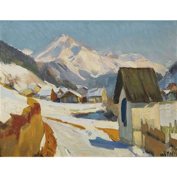 Winterlandschaft Mit Piz D'err In Graubunden Oil Painting by Ernst Hodel the Younger