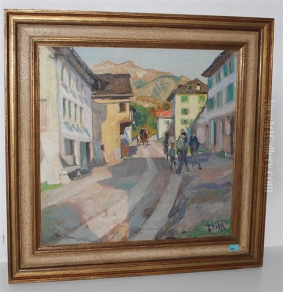 Tessiner Dorfszene Oil Painting by Ernst Hodel the Younger