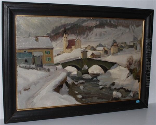 Blick Auf Ein Winterlich Verschneites Dorf Oil Painting by Ernst Hodel the Younger