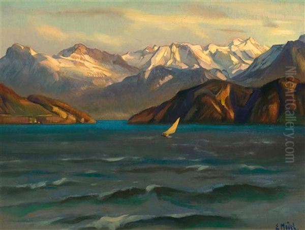 Weggis Mit Blick Auf Den Vierwaldstattersee Oil Painting by Ernst Hodel the Younger