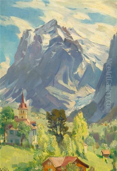 Grindelwald Mit Blick Auf Das Wetterhorn Oil Painting by Ernst Hodel the Younger