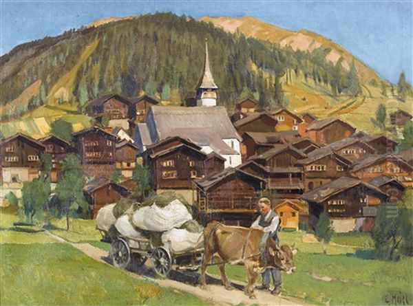 Grimentz Im Val D'anniviers Oil Painting by Ernst Hodel the Younger