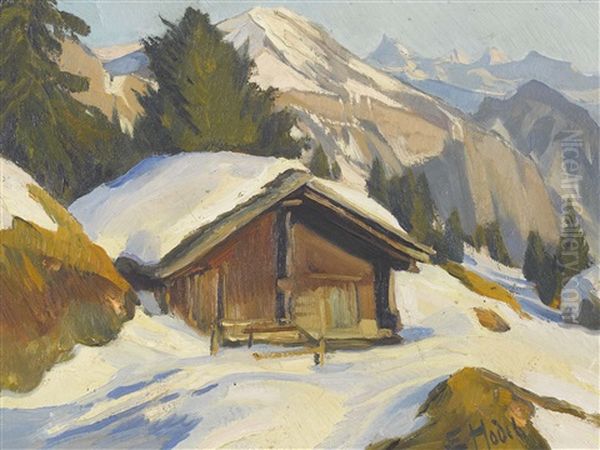 Chalet Bei Gstaad Oil Painting by Ernst Hodel the Younger
