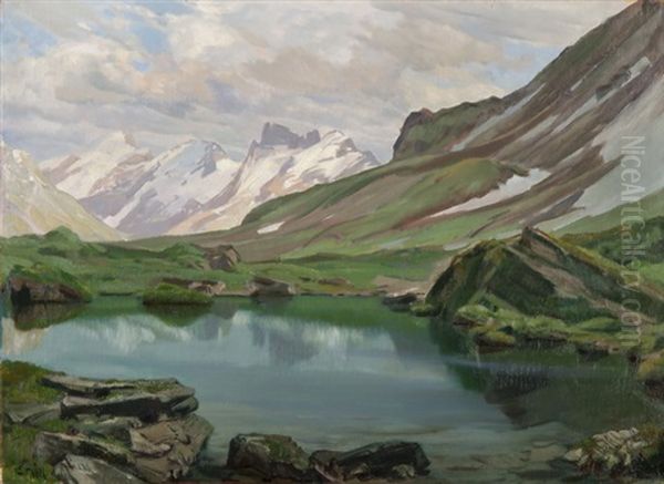 Engstlensee (?) Oil Painting by Ernst Hodel the Younger