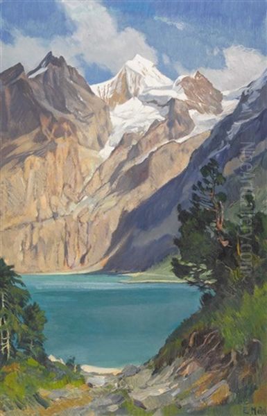 Oeschinensee Oil Painting by Ernst Hodel the Younger