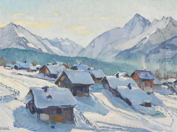 Winterliches Saas Im Prattigau Oil Painting by Ernst Hodel the Younger