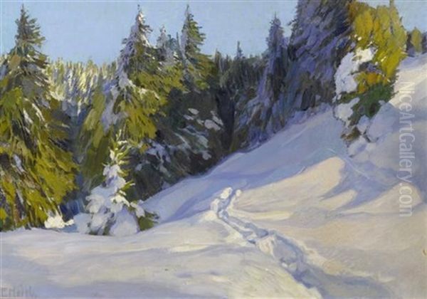 Schneelandschaft Oil Painting by Ernst Hodel the Younger