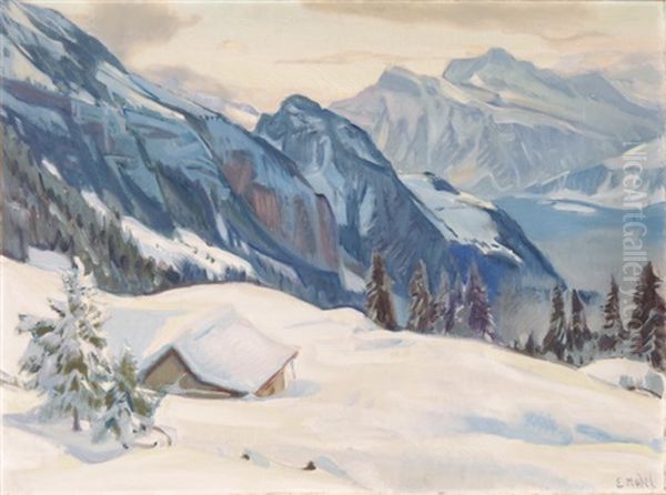 Winterlandschaft Oil Painting by Ernst Hodel the Younger