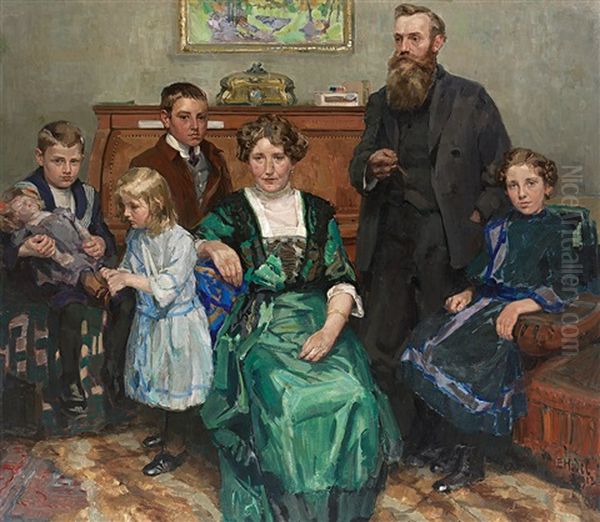 Portrait Einer Grosburgerlichen Schweizer Familie Oil Painting by Ernst Hodel the Younger