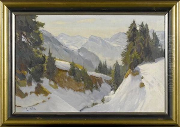 Winterliche Gebirgslandschaft Bei Luzern Oil Painting by Ernst Hodel the Younger