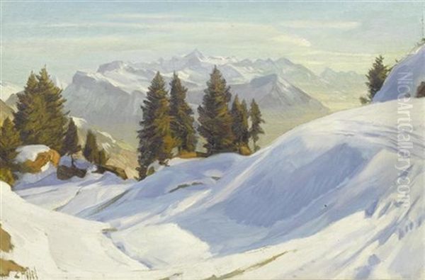 Winterlandschaft Oil Painting by Ernst Hodel the Younger