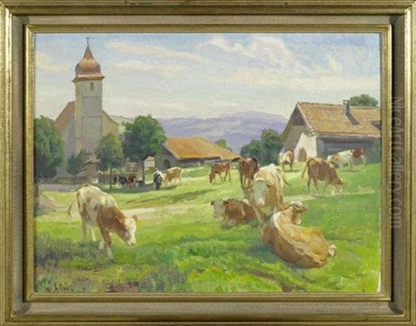 Ansicht Des Dorfes Montfaucon Im Jura Oil Painting by Ernst Hodel the Younger