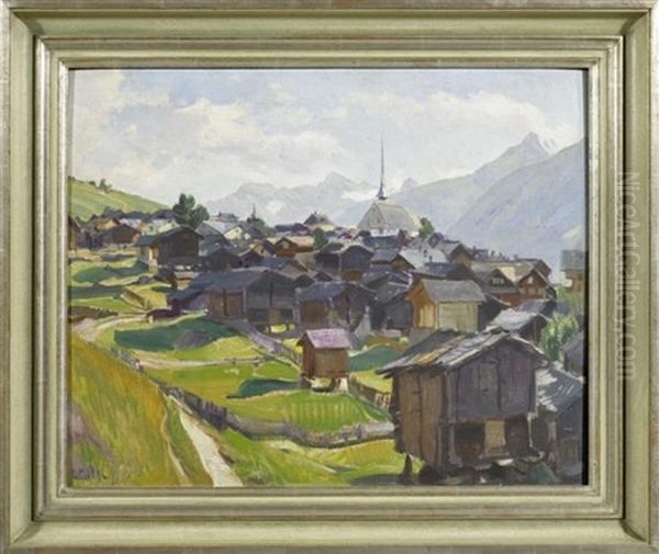 Ansicht Auf Das Dorf Munster Im Wallis Oil Painting by Ernst Hodel the Younger