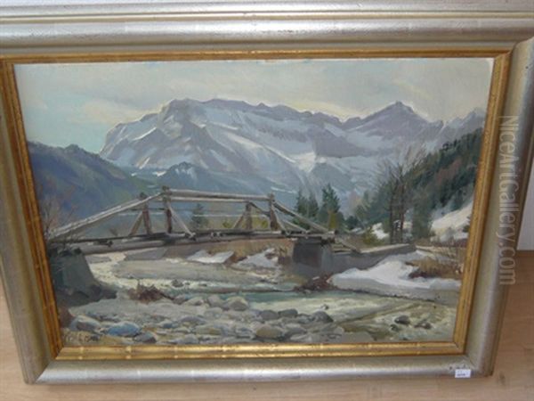Alpine Flusslandschaft Im Vorfruhling Oil Painting by Ernst Hodel the Younger