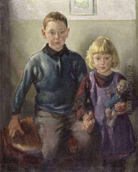 Geschwisternpaar Oil Painting by Ernst Hodel the Younger