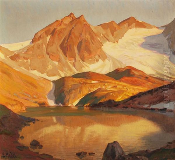 Gebirgslandschaft Mit Gletscher Und Bergsee Oil Painting by Ernst Hodel the Younger