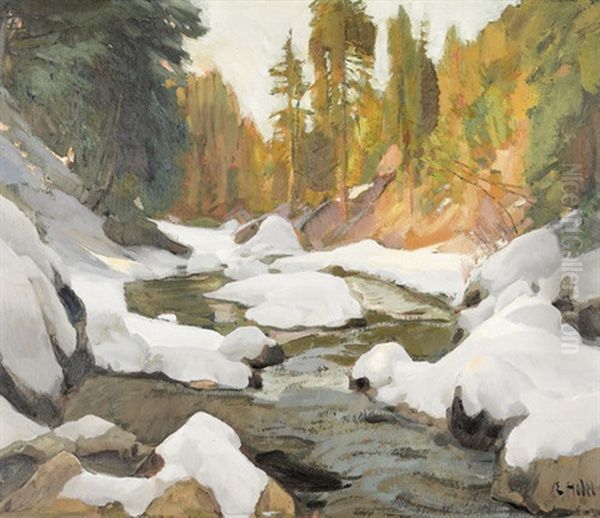 Bergbach Im Winter Oil Painting by Ernst Hodel the Younger