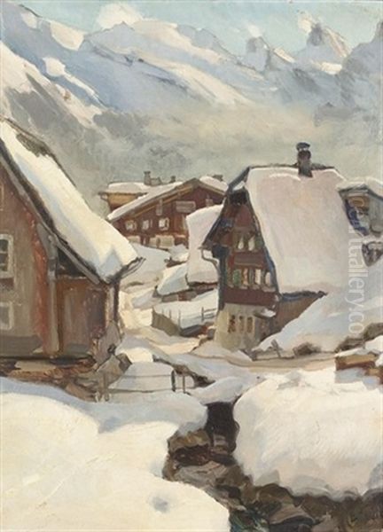 Winter In Den Bergen Oil Painting by Ernst Hodel the Younger