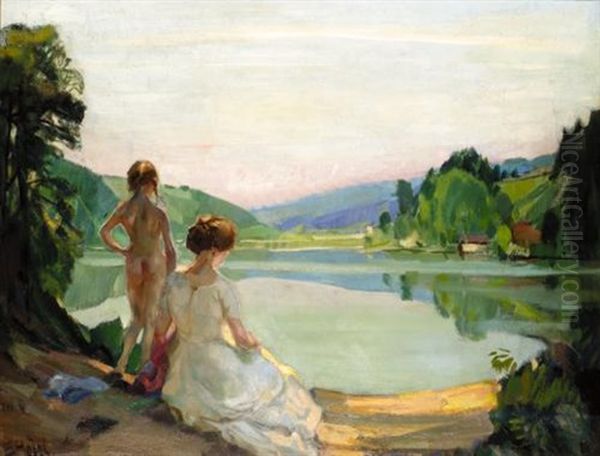 Summer Evening Oil Painting by Ernst Hodel the Younger