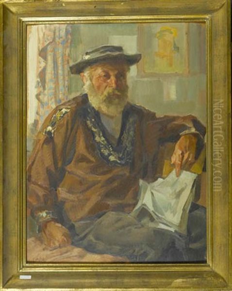 Lesender Mann Oil Painting by Ernst Hodel the Younger