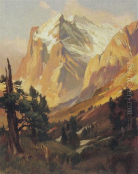 Schreckhorn Oil Painting by Ernst Hodel the Younger