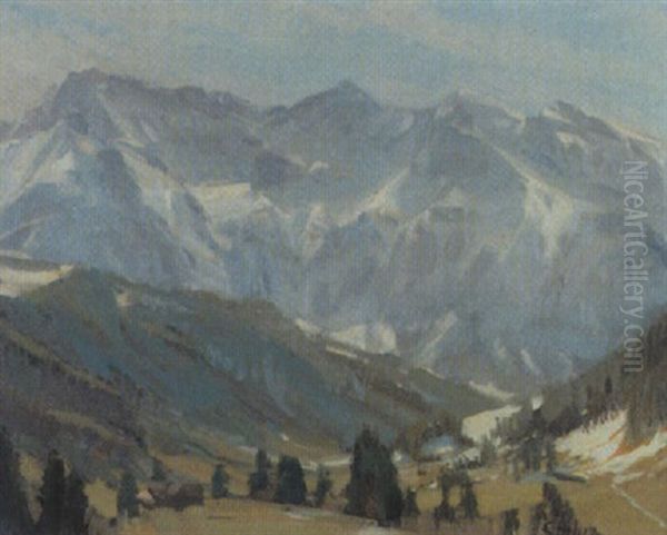 Gebirgslandschaft Im Vorfruhling Oil Painting by Ernst Hodel the Younger