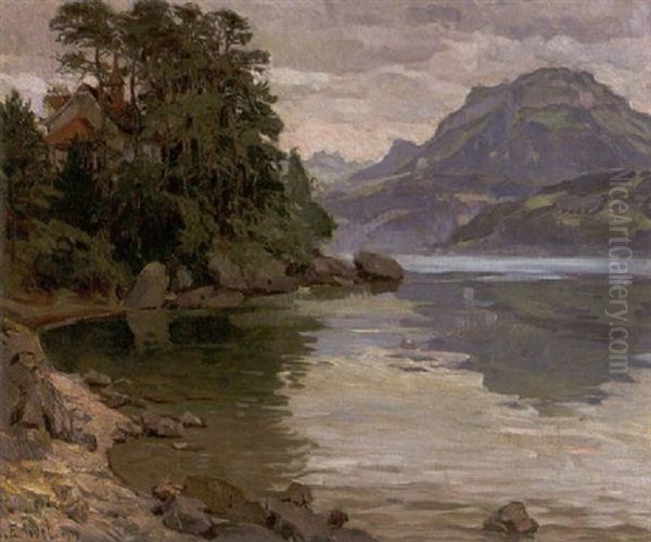 Schweizer Seelandschaft Oil Painting by Ernst Hodel the Younger