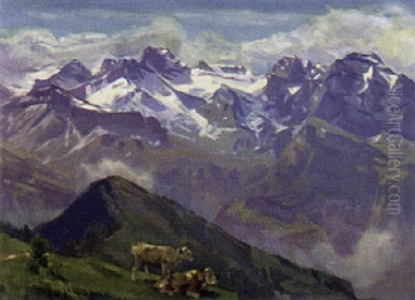 Walenstocke Bei Trubsee Oil Painting by Ernst Hodel the Younger