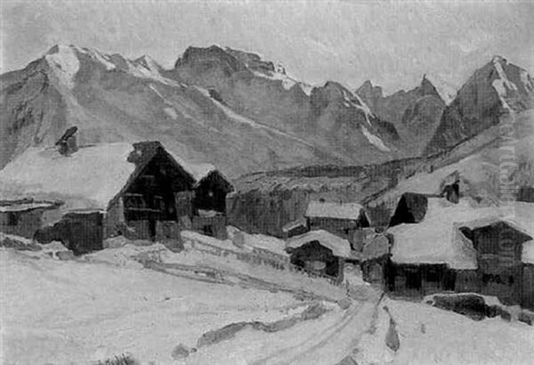 Fruhlicht Winterlandschaft Von Arosa Oil Painting by Ernst Hodel the Younger