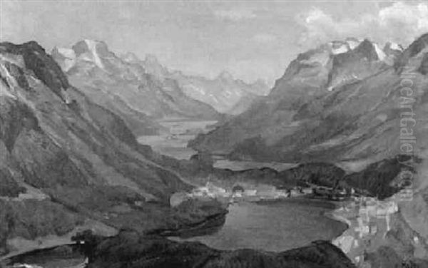 Oberengadiner Landschaft Mit Silsersee Oil Painting by Ernst Hodel the Younger