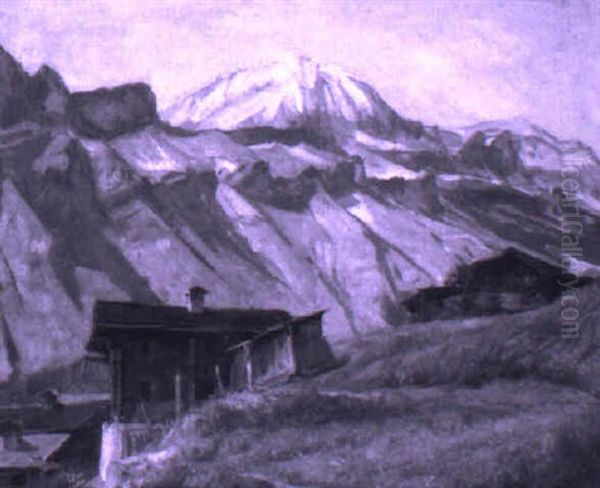 Bergdorf Am Fuse Des Gebirges Oil Painting by Ernst Hodel the Younger