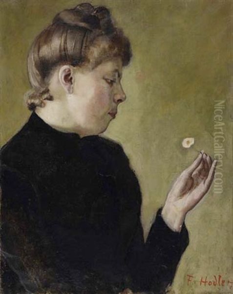 Bertha Stucki Mit Blume Oil Painting by Ferdinand Hodler