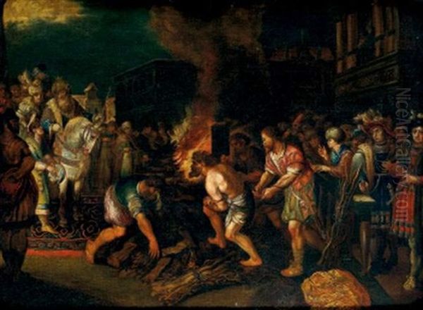 Homme Conduit Au Bucher, Entoure D'une Elegante Assemblee Oil Painting by Gaspar van den Hoecke