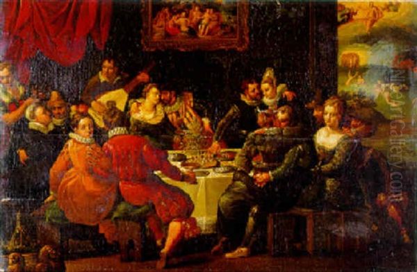 Vornehme Gesellschaft Beim Gastmahl Oil Painting by Gaspar van den Hoecke