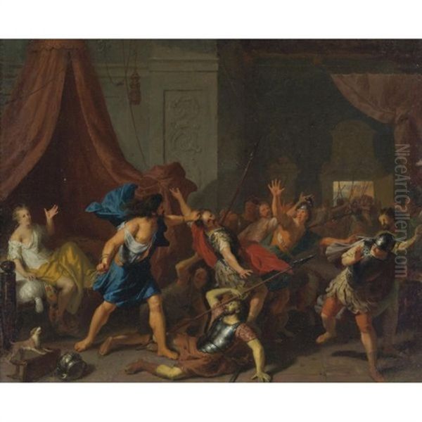 Samson And Deliah Oil Painting by Gerard Hoet