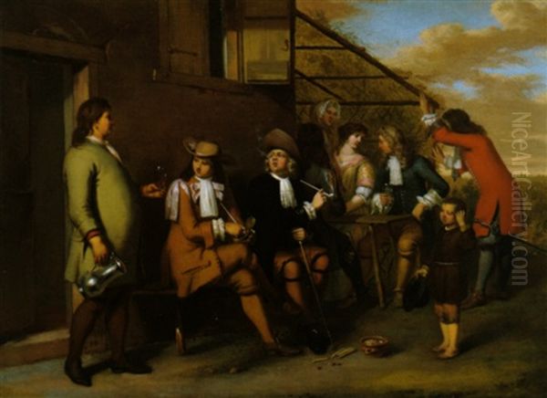 Elegante Gesellschaft Vor Einem Dorfwirtshaus Oil Painting by Gerard Hoet the Elder