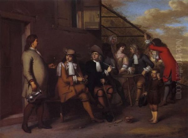 Elegante Gesellschaft Vor Einem Dorfwirtshaus Oil Painting by Gerard Hoet the Elder