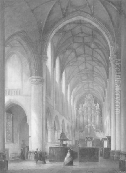 Elegant Figures In A Church Interior Oil Painting by Antonij Hoeting