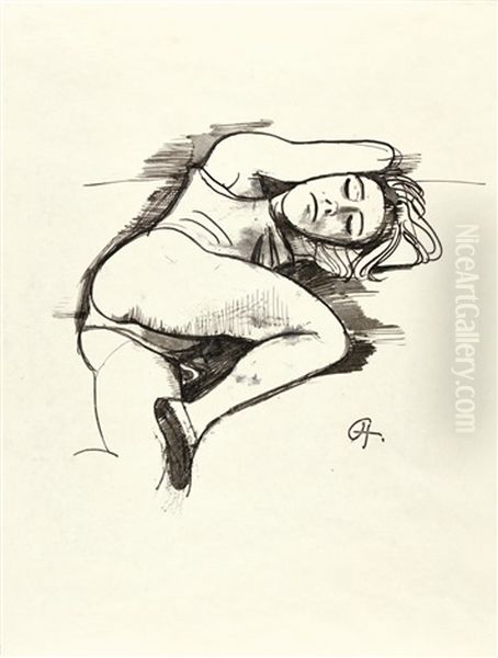 Schlafendes Madchen (sleeping Girl) Oil Painting by Karl Hofer