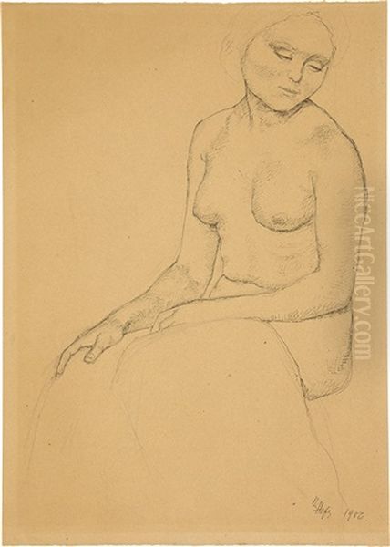 Sitzendes Nacktes Madchen, Mit Tuch Uber Den Oberschenkeln Oil Painting by Karl Hofer