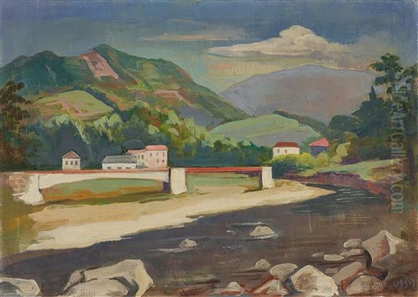 Tessiner Flusslandschaft Mit Brucke Oil Painting by Karl Hofer