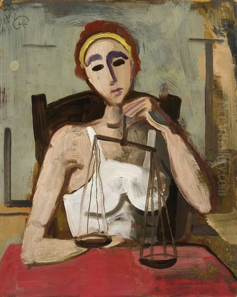Madchen Mit Waage Oil Painting by Karl Hofer