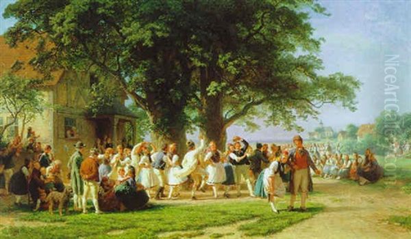 Unter Den Linden (tanzfest In Schwalmer Trachten) Oil Painting by Jacob Hoff