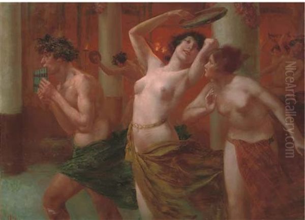 A Bacchanalian Ritual Oil Painting by Eugen Hoffmann