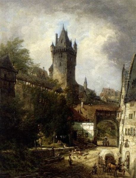 Ansicht Des Sommerlichen Bad Wimpfen Oil Painting by Heinrich Adolf Valentin Hoffmann